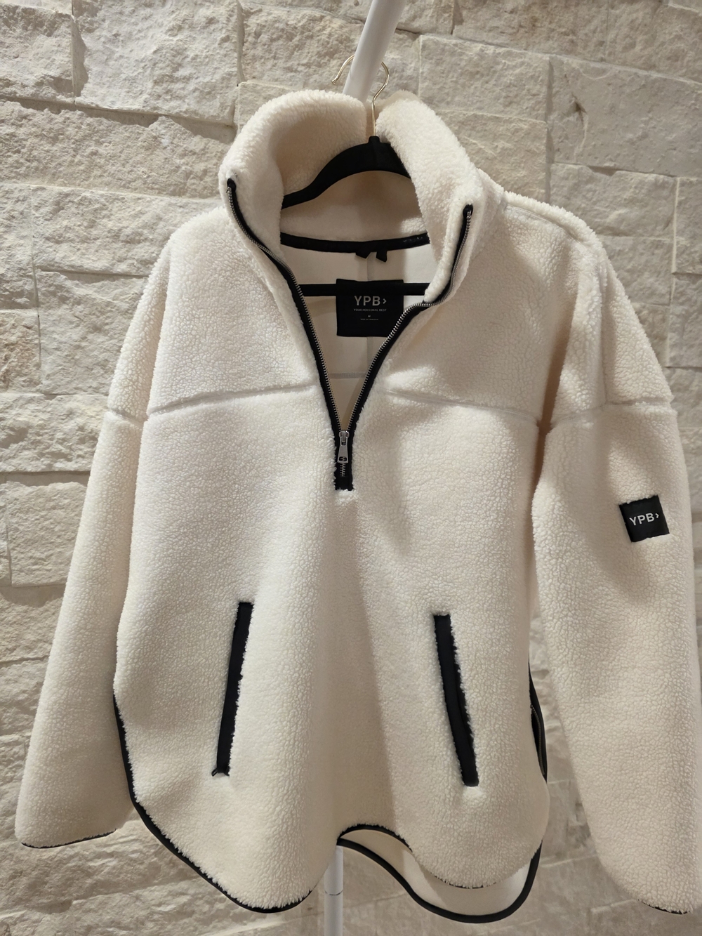 Cream Sherpa Half-Zip Pullover Sweater for Men